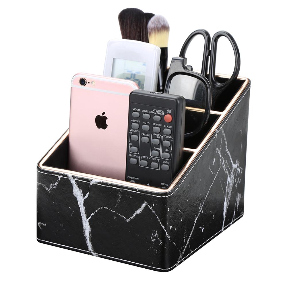 Office Accessories PU Leather Pen Holder Storage Box Stationery Desk Organizer Black Pencil cup remote control holder