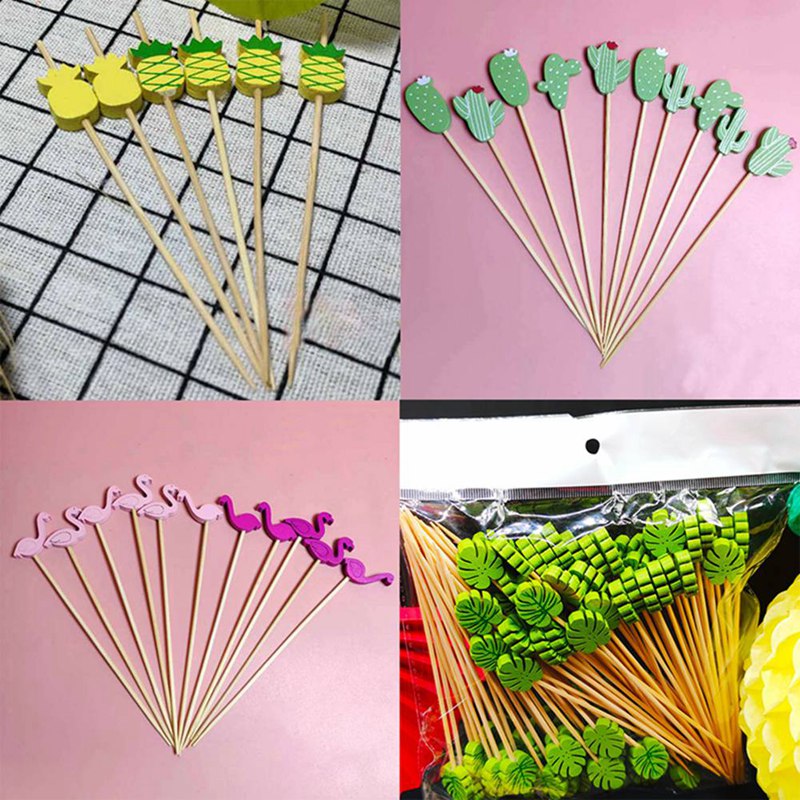 100pc flamingo bambus pick buffet ananas kaktus blade cupcake frugt gaffel dessert salat pind cocktail spyd til fest indretning