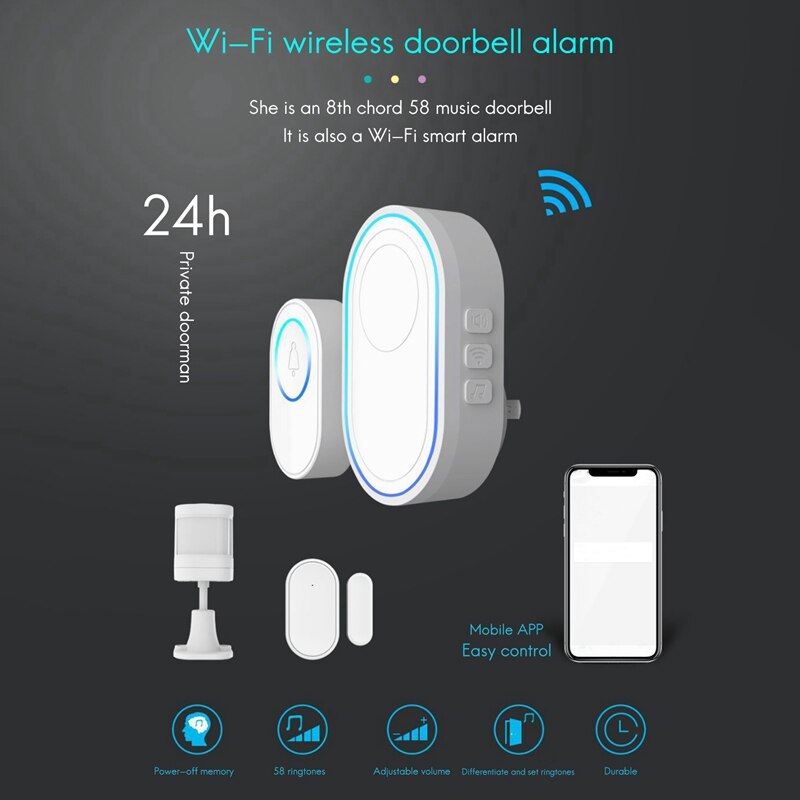 Wireless Doorbell APP Wifi Doorbell Intelligent Welcome Home Alarm System 433Mhz 300M Remote Smart Doorbell EU Plug