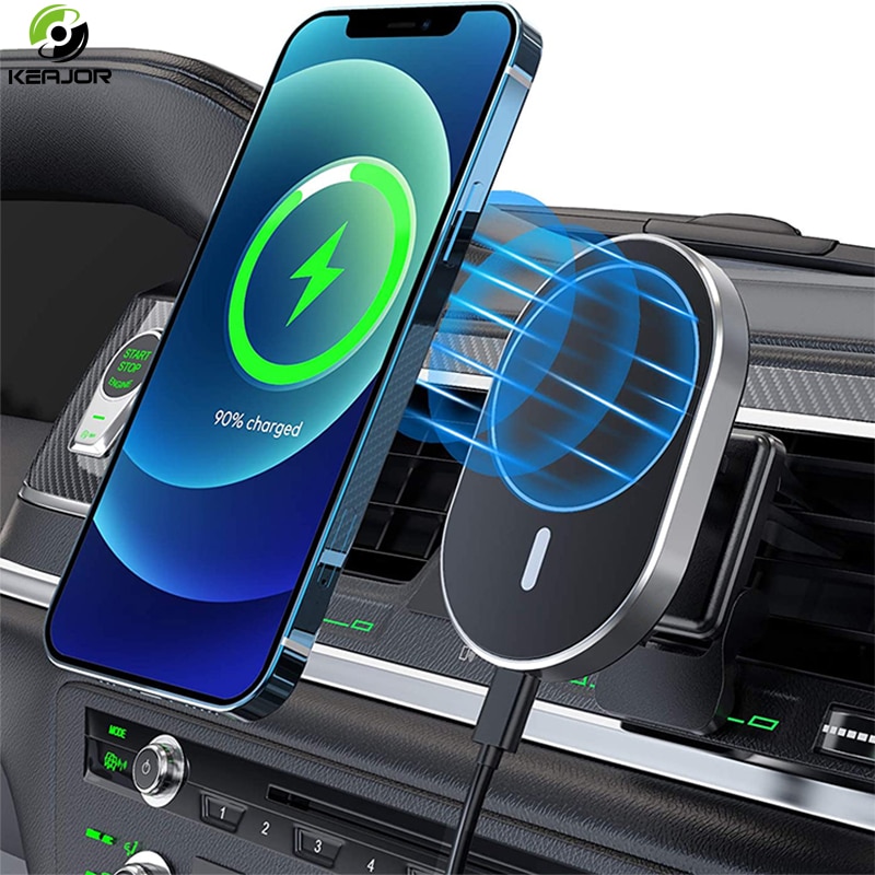 Chargeur magnétique sans fil pour voiture, support pour téléphone portable, charge rapide, pour iPhone 12 ProMax Mini 15W