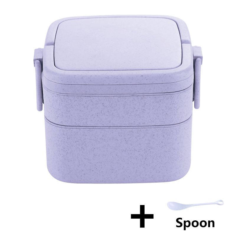 BPA Gratis Vierkante Lunchbox Milieuvriendelijke Tarwestro Materiaal Draagbare Bento Box Microwaveble Voedsel Opslag Container Voor Kinderen: Purple