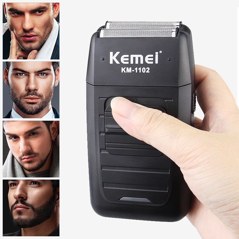 Kemei KM-1102 Cordless Shaver for Men Dual Blades Beard Trimmer Reciprocating Bald Headed Razors Rechargeable Haircut Machine