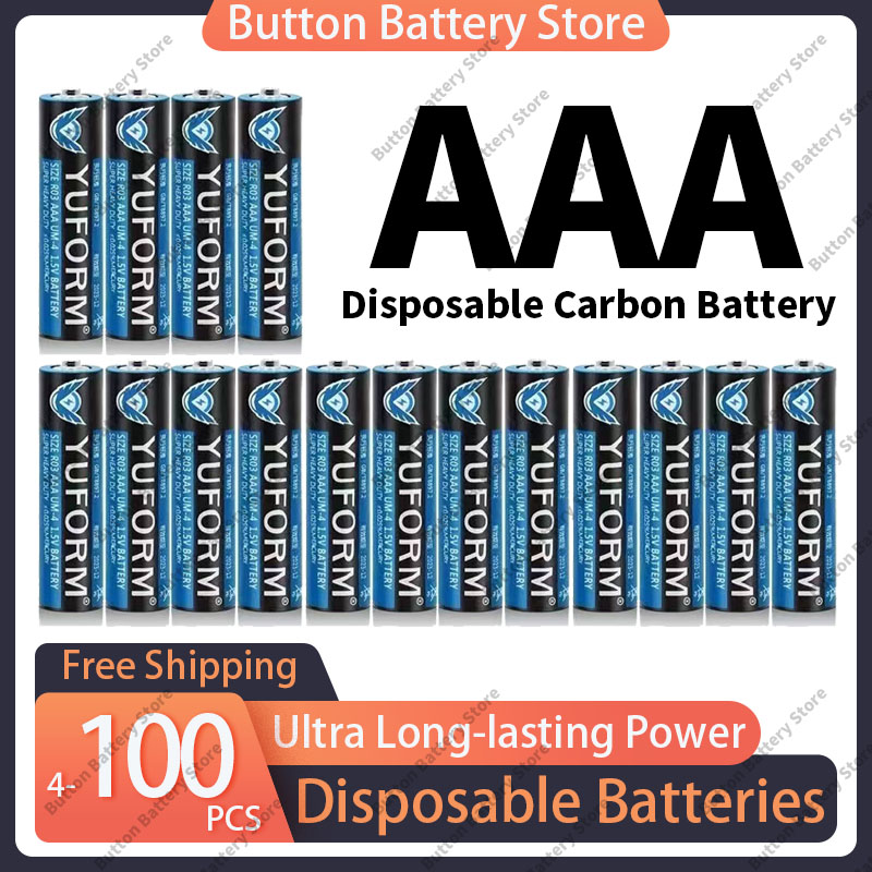 AAA Kul-Zink Batterier 1.5V - 4-100 stk Pakker - Økonomisk Strøm til Fjernbetjening, Ur, Legetøj