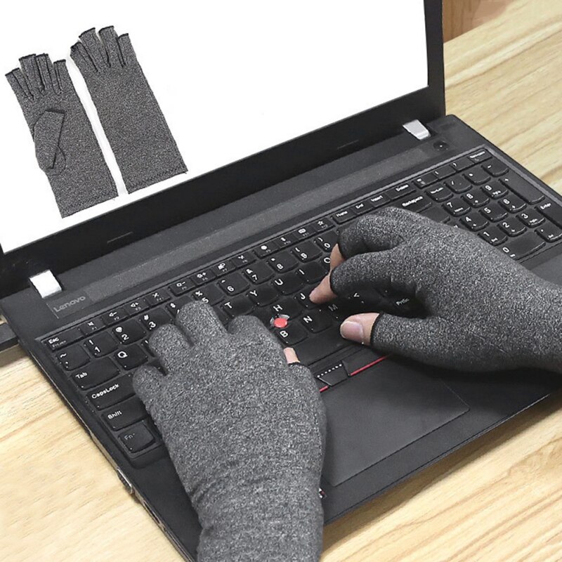 1 par vintervarma artritterapi antitryckshandskar pekskärmshandskar mot lindra ledvärk grå armband