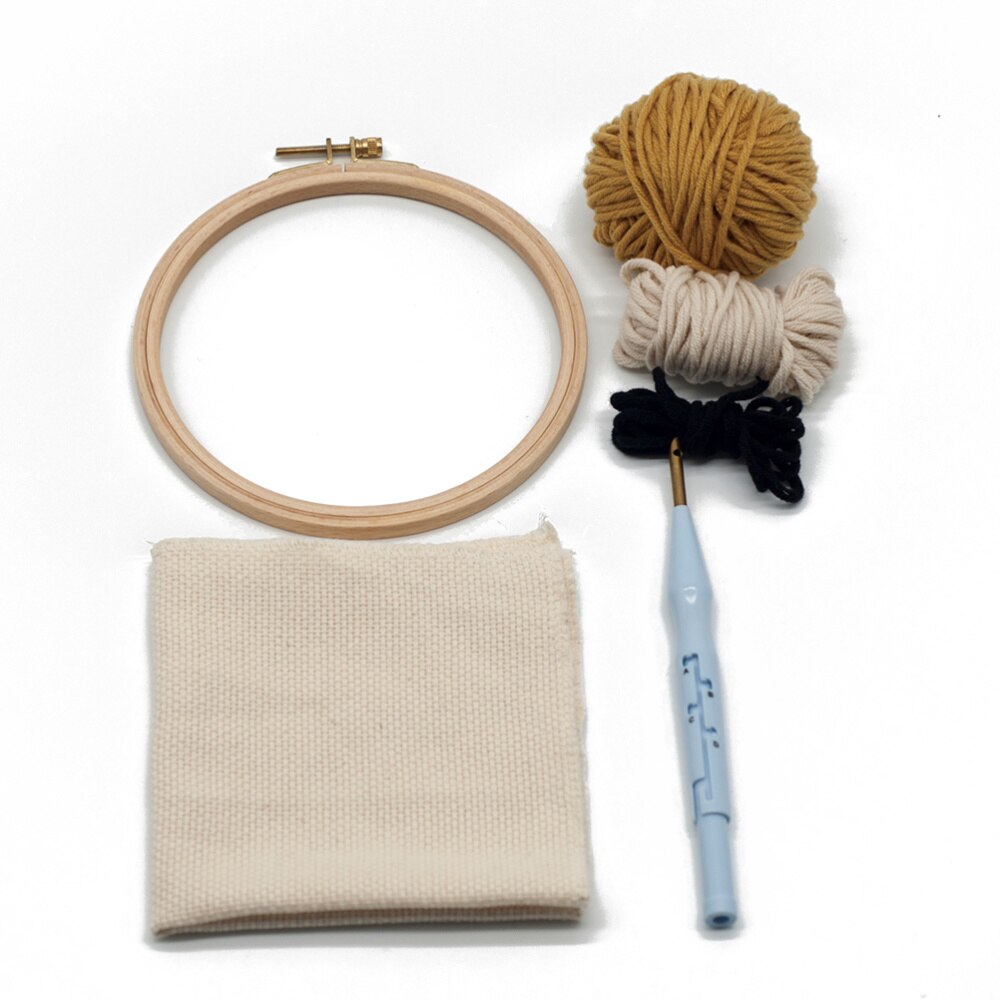 Woolen Yarn Punch Needle Beginner Kit Lion Embroidery Materials Set DIY Crafts (Hoop)
