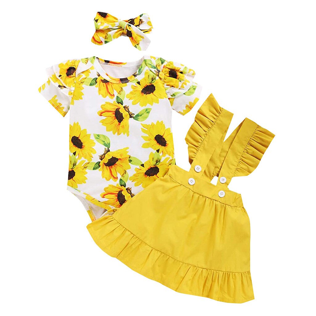 Ensemble d'été pour bébé fille, barboteuse + jupe à bretelles à volants, vêtements pour bébés de 6 à 9 à 12 à 18 mois: 12-18 Months