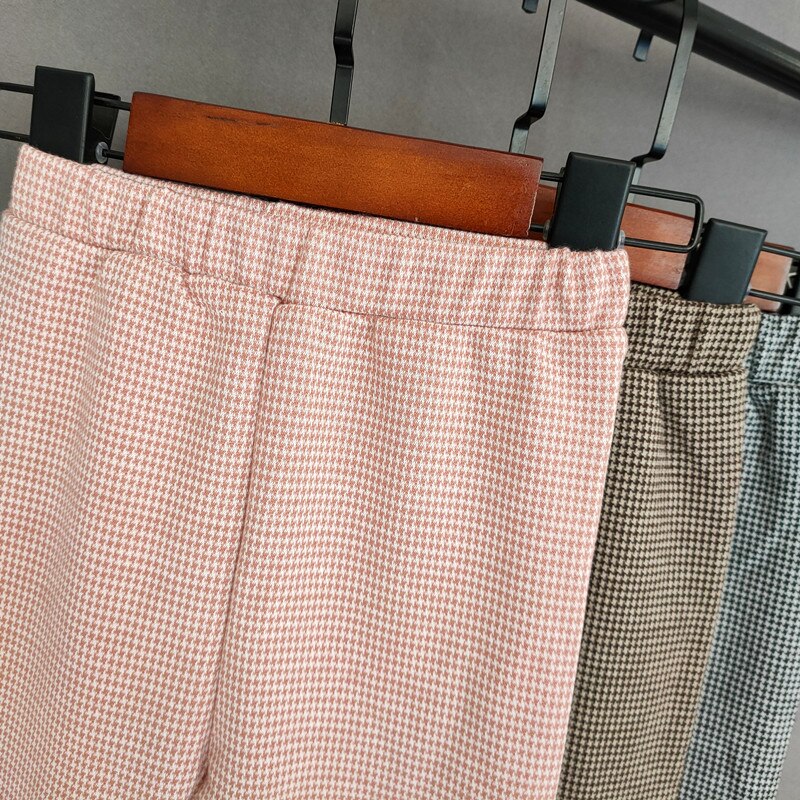 Sweet Baby Girls Houndstooth Pants Spring Autumn Kids Girls High Waist Bow Leggings Children Cotton Elastic Waist Trousers