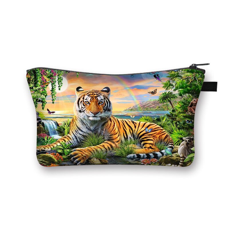 Biały nadruk tygrysa kosmetyczka moda kosmetyczka kosmetyczka torebka na suwak Organizer podróżna kosmetyczka kosmetyczka dziewczyny Mini torebka: shzbtiger15