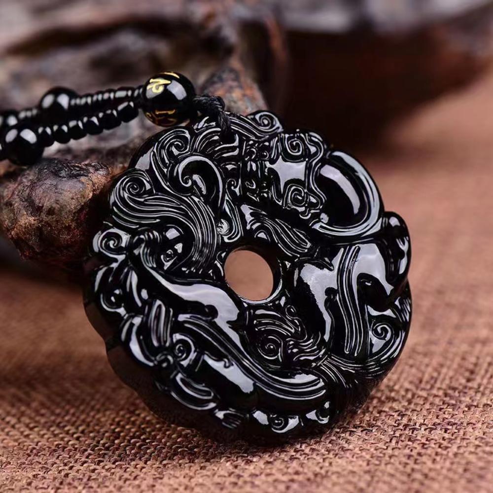 Grön jade handskuren drake ihålig jadehänge halsband kinesisk amulett kvinnor mans lyckohalsband smycken