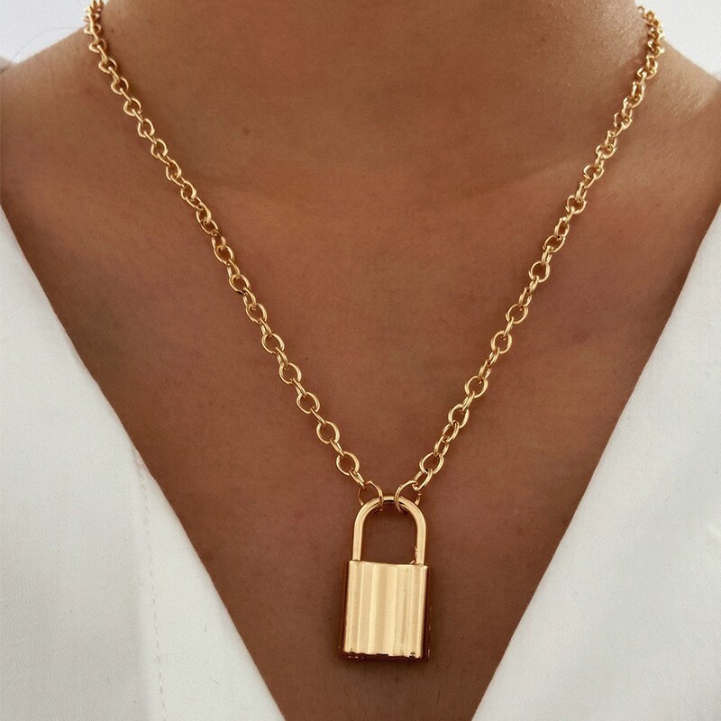 Trendy Key Lock Pendant Necklace For Women Men Punk Big Chunky Chain Multilayed Lock Pendant Necklaces Jewelry Party: CS573851