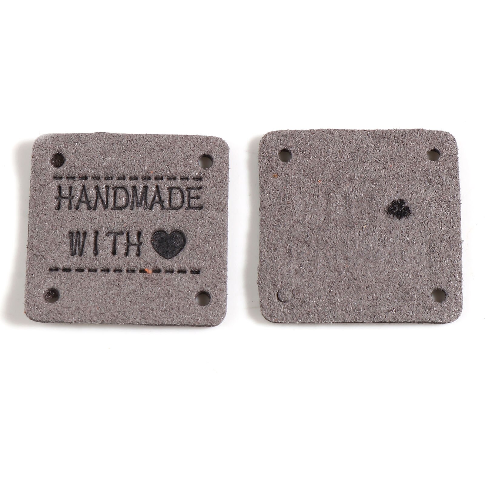 20 sztuk ręcznie wykonane z miłością odzież tłoczone etykiety sztuczny zamsz Lether etykiety tagi plac do szycia odzieży Knitting Tag 25x25mm: 12