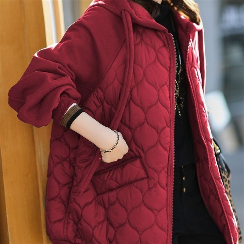 4xl parkas hettejakker splice down bomullskåpe tykk kåpe bomullsjakke løs damefrakk mørkegrønn rød