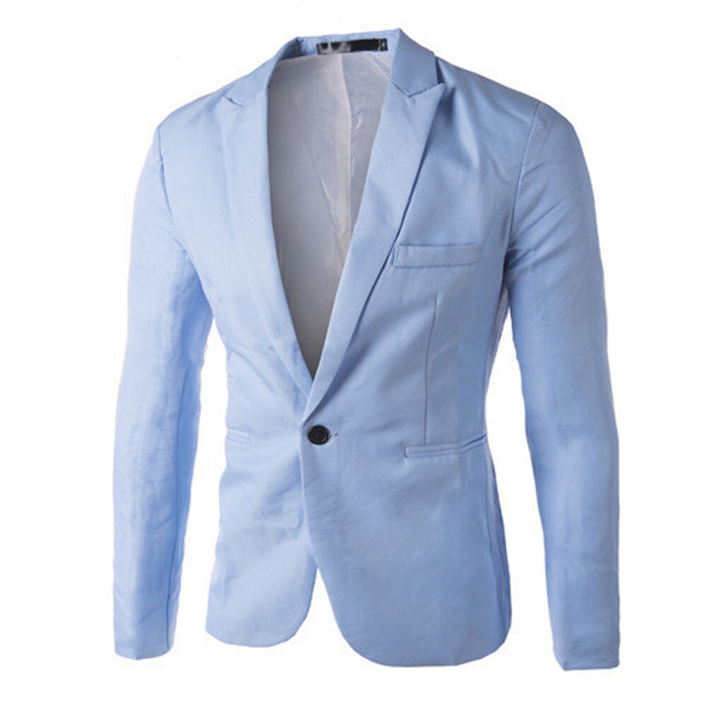 Charm herre hvid sort pink blå casual slim fit en knap forår efterår jakkesæt blazer frakke jakke toppe herre: Blå / Xxxl