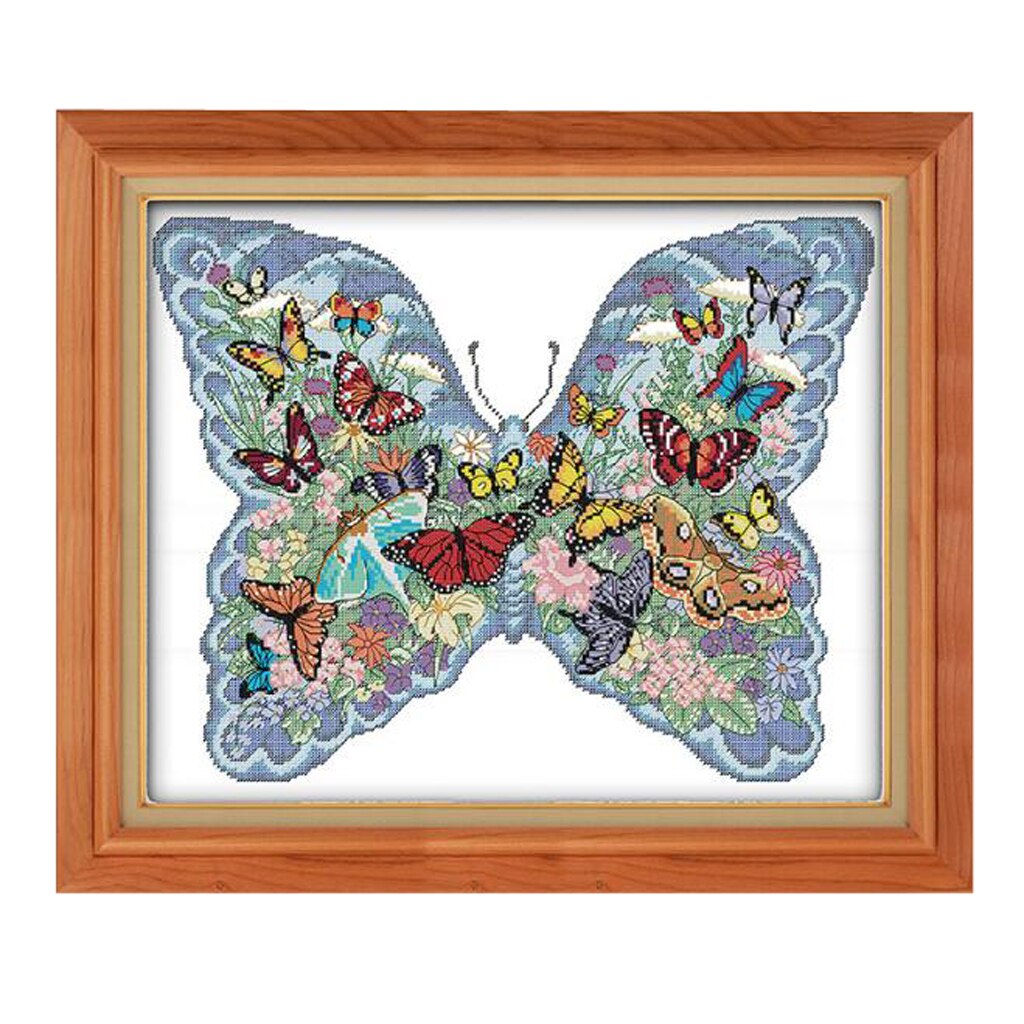 Butterfly Cross Stitch Stamped Kit Hand Embroidery Needlework Decor 11CT