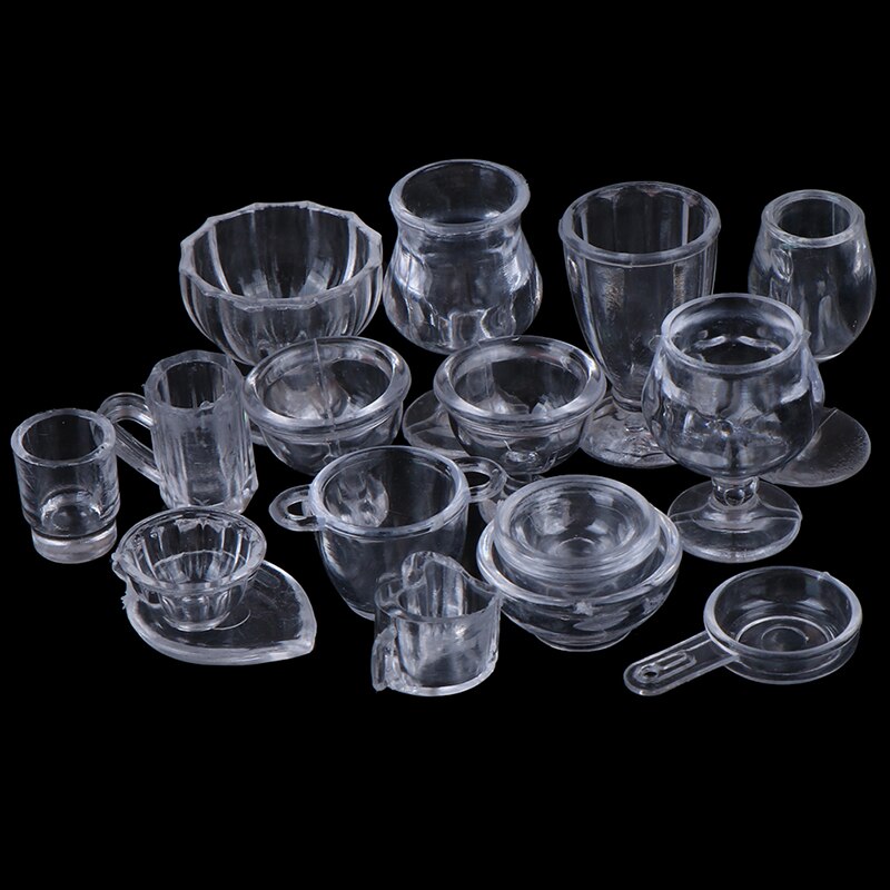 17Pcs/Set Mini Transparent Kitchenware Toy Drink Cups Dish Plate Tableware Miniatures DIY Pretend Play Toys