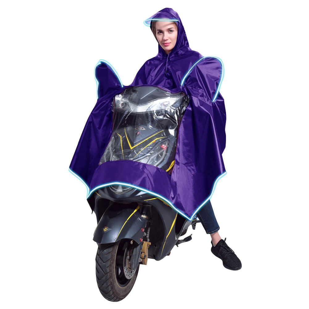 PVC Rain Cape Poncho Wide Hat Brim Waterpoof Safe Riding With Reflective Strip Universal Motorcycle Accessories