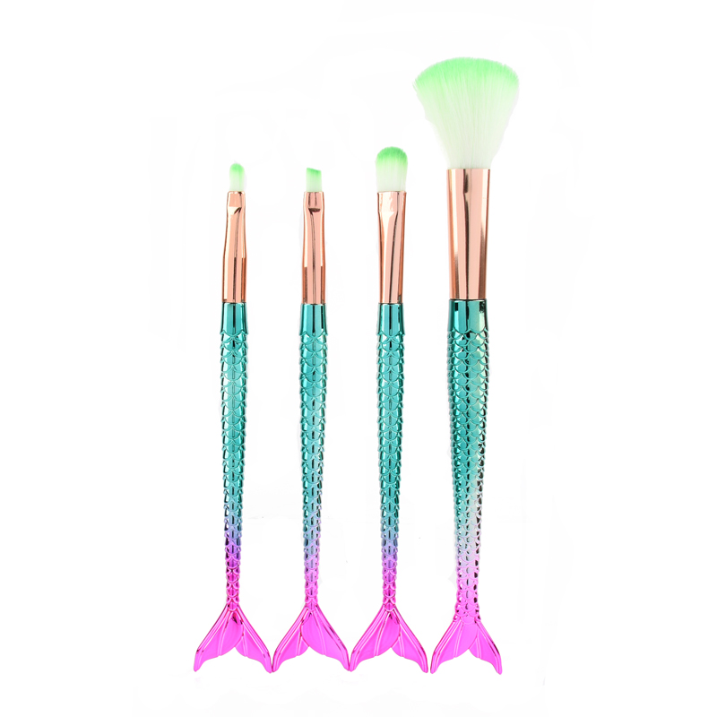 Karsyngirl-brocha de maquillaje de sirena, traje de cuatro piezas, fibra colorida, pelo suave, polvo suelto, herramientas de maquillaje de belleza: Verde