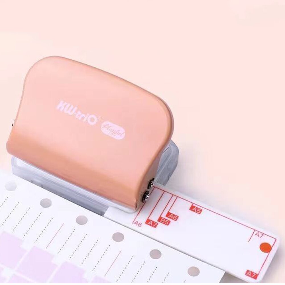 6 Hole Punch Loose-Leaf Standard Puncher Paper Adjustable Stapler Home Office Binding Supplies Student Stationery Equipment: 3 hole pink
