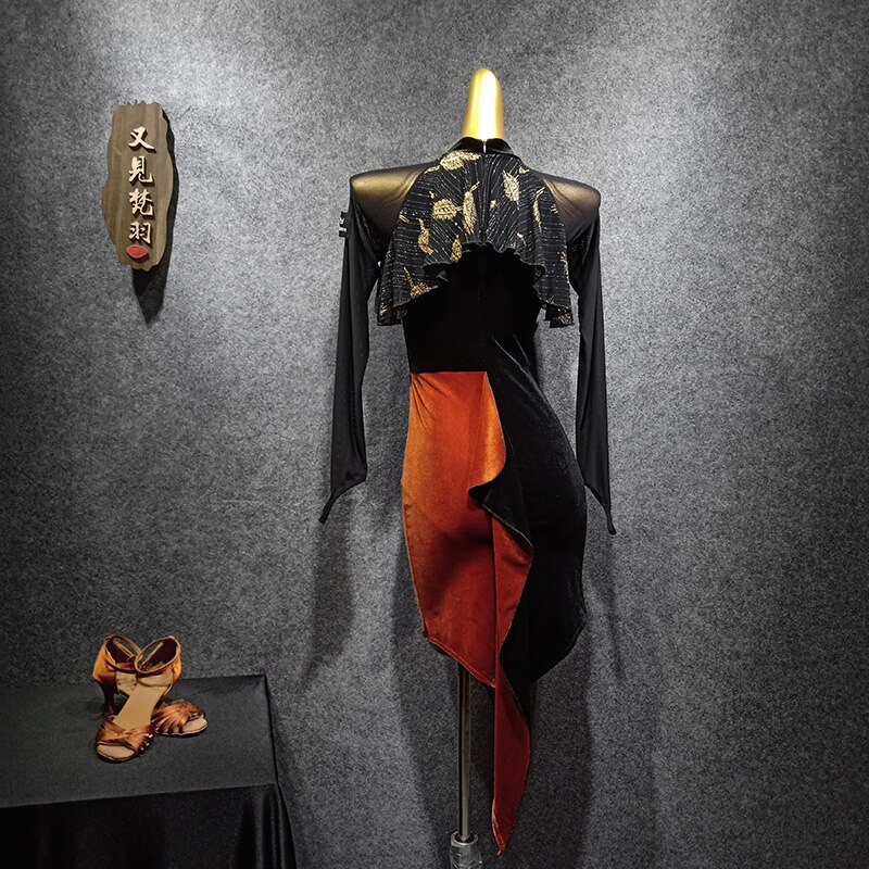 Ropa de baile latino para mujer, vestido de manga larga de entrenamiento Irregular, Ropa de baile de Tango, Samba, vestido de baile de Salsa para mujer