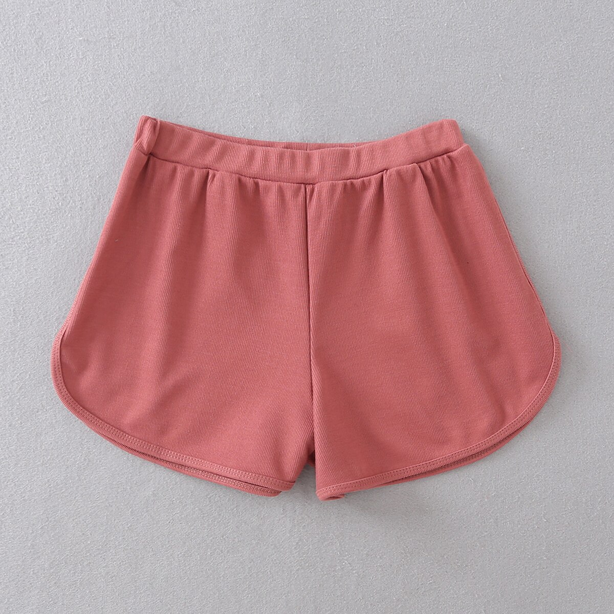 Women Casual Rib Dolphin Shorts: hot pink / M