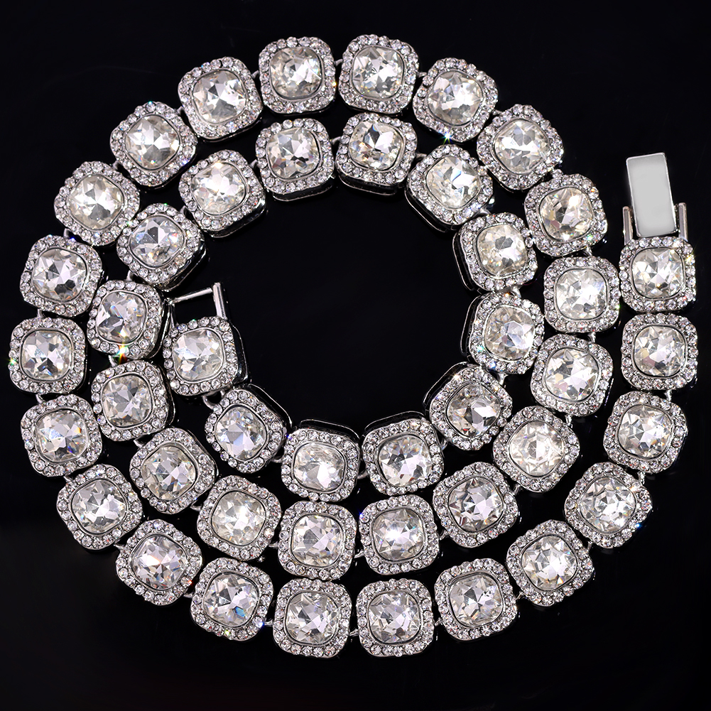 Iced Out Diamond Cuban Link Chain Necklace Men Women Rhinestone Paved Hip Hop Rhombus Cuban Necklaces Tennis Chain Jewelry: 90cm / Dark Gold