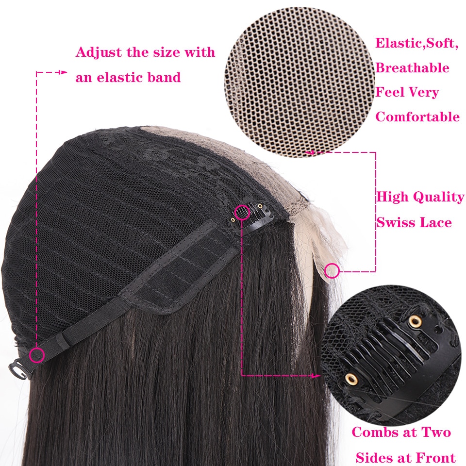 HOUYAN Women's Synthetic Lace Front Afro Wigs 30"Long Straight Black Natural High Density Heat Resistant Fiber For Black Women