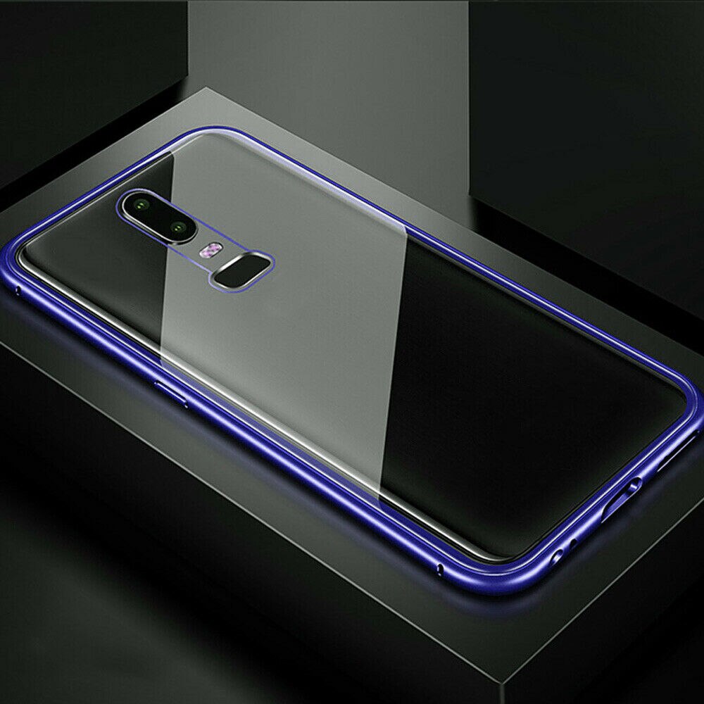 Magnetic Adsorption Metal Case For Oneplus 7 Pro 6T 6 5T Phone Case Back Tempered Glass Case Protective Case Cover Fundas: For Oneplus 5T / Clear With Blue