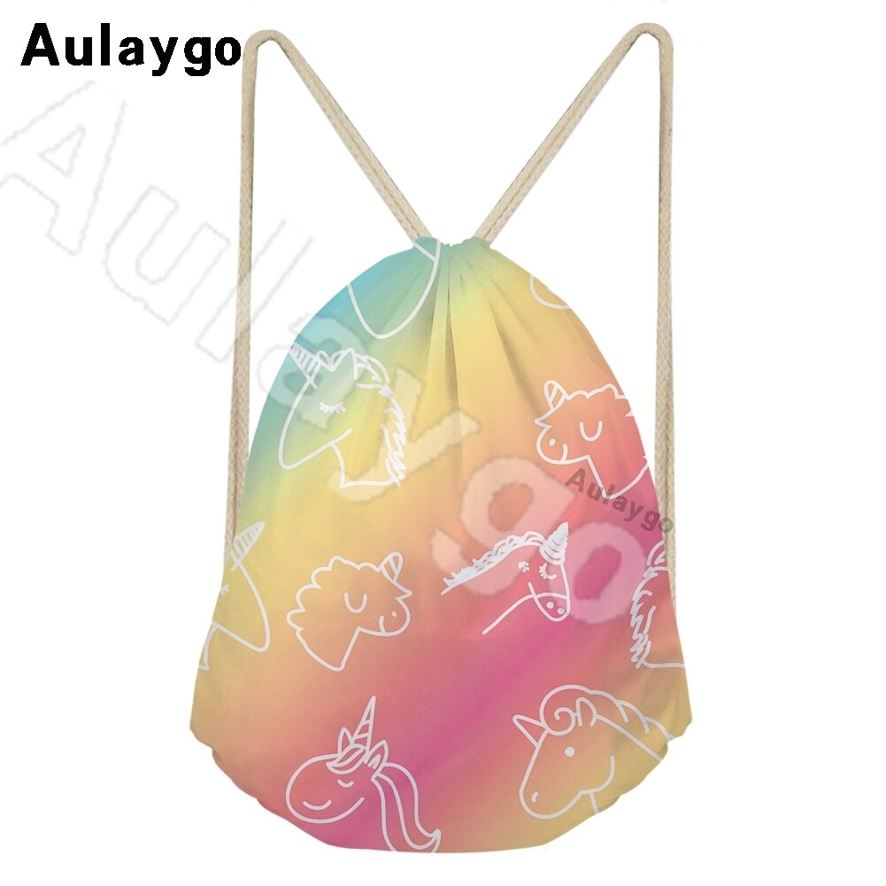 Aulaygo 3d unisex eenvoudige duurzame zwarte rugzak schattige witte kattenprint schoudertas kinderreisschoenen touwtassen rugzakken: Beige