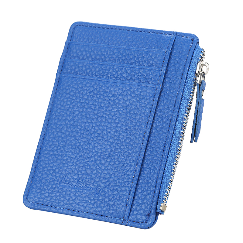 Porta tarjetas de identificación Mini, novedad, titular de la tarjeta de crédito empresarial, de piel sintética, estuche delgado para tarjetas bancarias, organizador, BILLETERA, cremallera, Unisex: blue