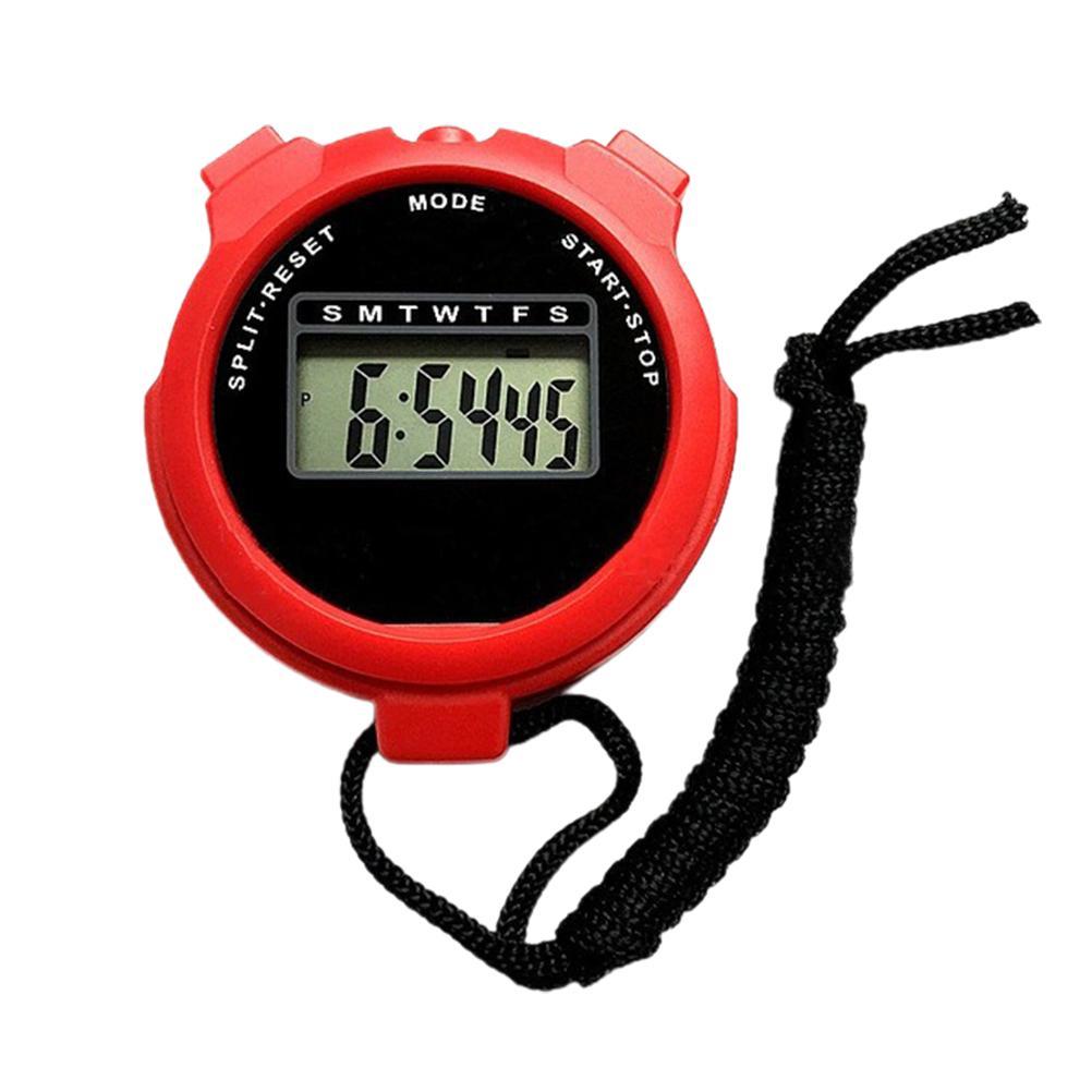 Portable Handheld Waterproof Digital Timer Lcd Stopwatch Chronograph Sports Stopwatch Timer Counter With Strap: Red