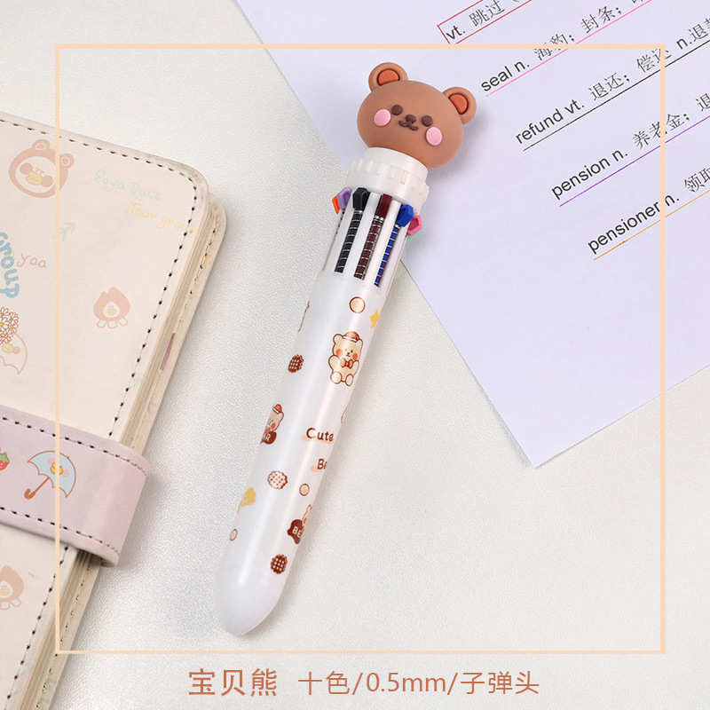 Kawaii urso dos desenhos animados silicone 10 cores caneta esferográfica escola material de escritório presente coreano papelaria escolar