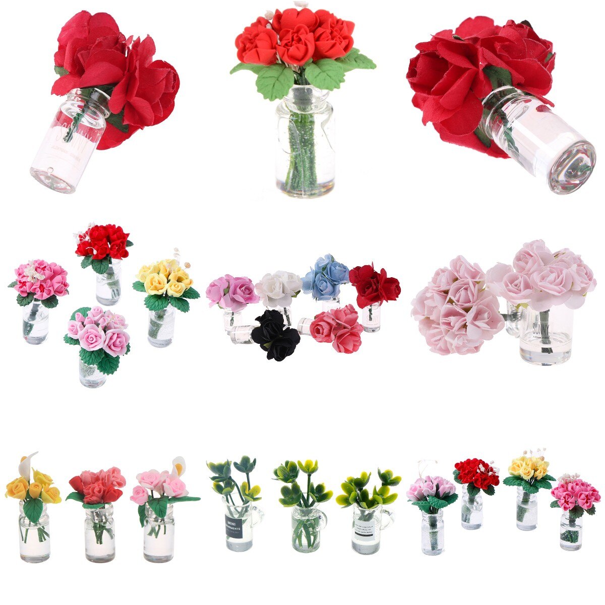 1pc Mini Flowers Potted Plant Doll House Decor 1:12 DollHouse Furniture Toys Garden Ornaments