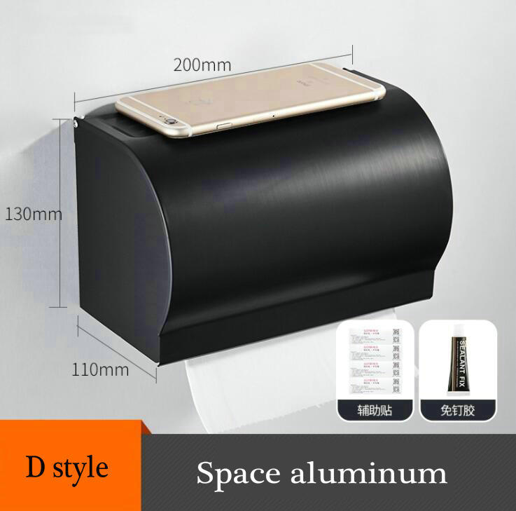 Wall Mounted wall install Bathroom Roll Paper Box paper holder space aluminum Toilet Paper Holder black: D Style
