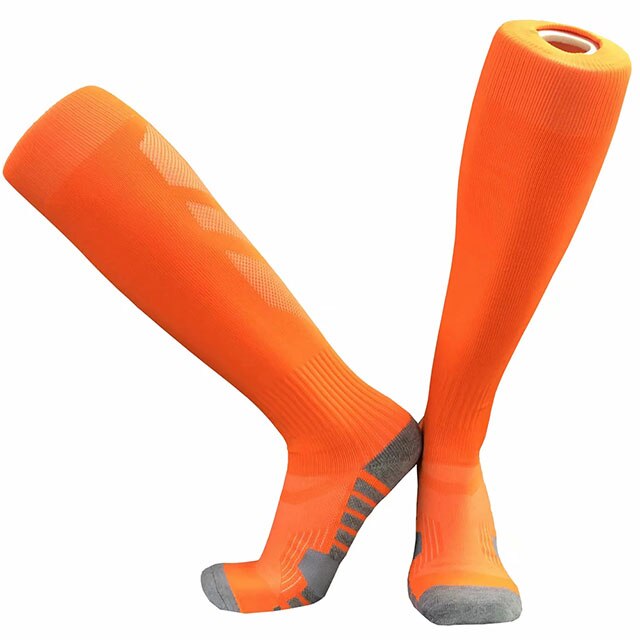 Durable Sports Socks Knee Legging Stockings Soccer Baseball Football Over Knee Ankle Men kids Socks Cycling CJM624: orange / Adult size