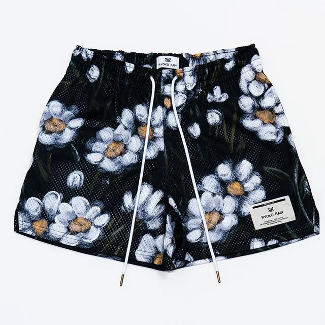 Sommarfitnessshorts i oljemålningsstil, sportiga meshshorts för herr/dam, sommarbasketträning, knäbyxor med kvartsstycke: M / Svart
