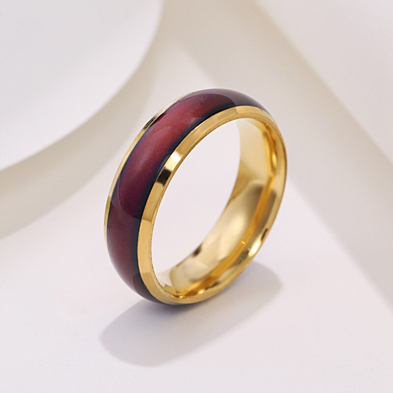 6mm unisex Ändern Farbe Ringe für Frauen Edelstahl Stimmung Gefühl Tracker Ring für Männer Neuheit Schmuck für Party WC039: 9 / Gold