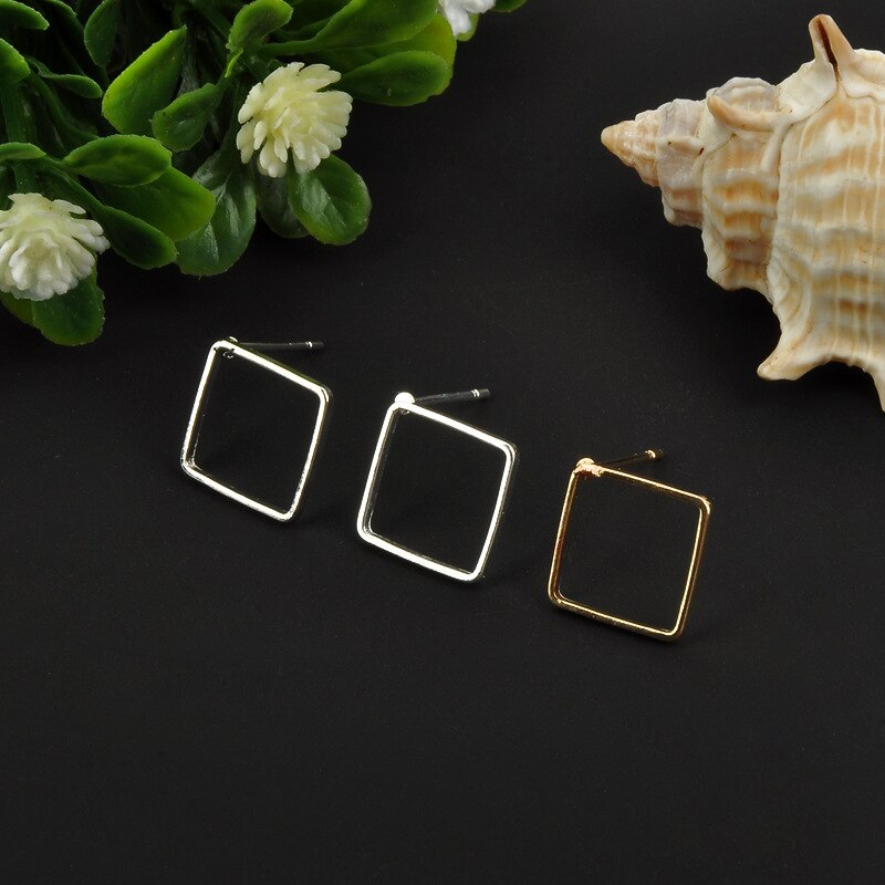 10pcs Square/Round Stud Earrings Making Accessories Handwork Metal Jewelry Findings DIY Ear Jewelry Gold: style 1 / Silver 12mm