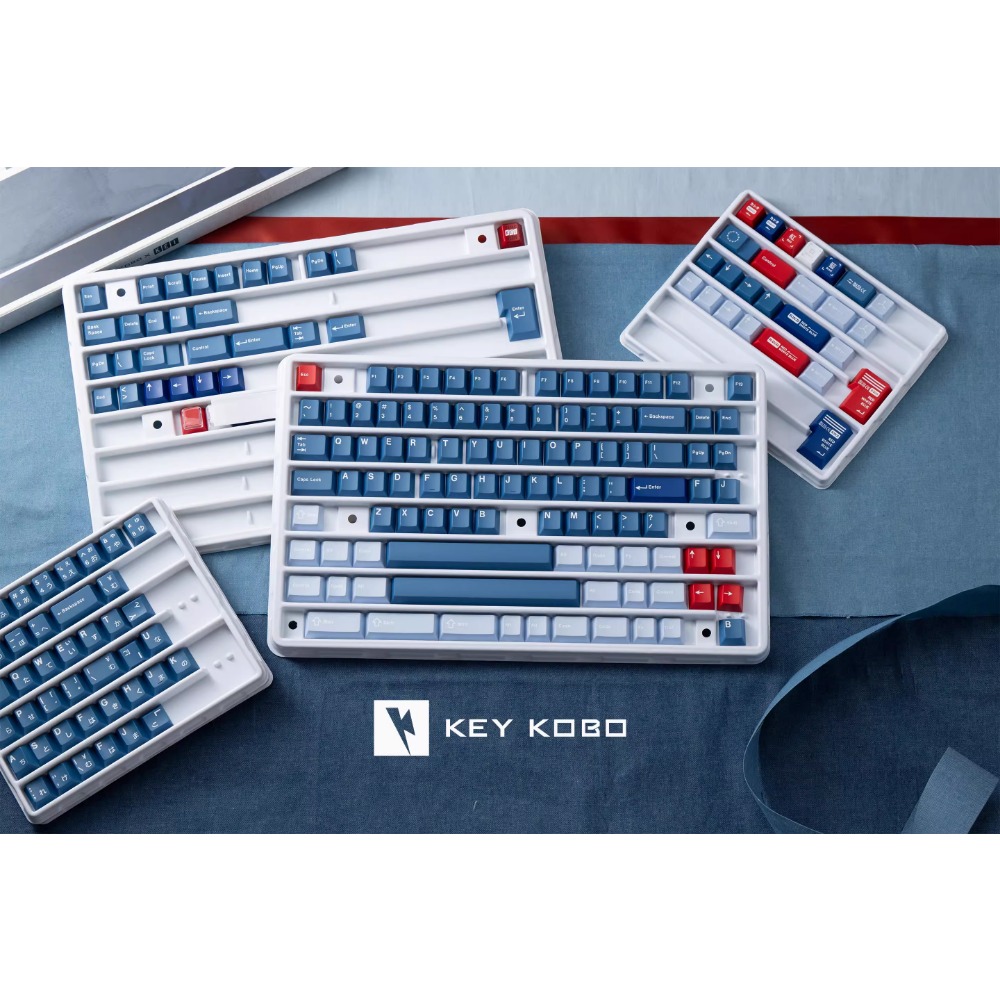 KeyKobo R.W.B Keycaps 136 toetsen Blue Cherry Profile ABS Double Shot Custom MX Keycap voor mechanische gamingtoetsenbordaccessoires