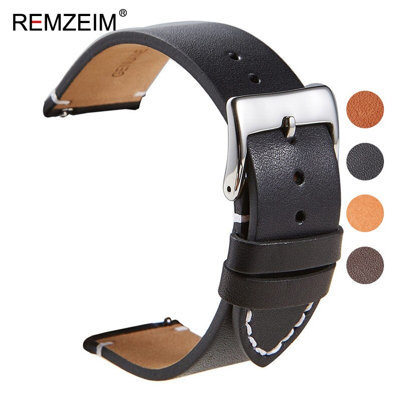 18 20 22 24mm urrem i kalveskind til amazfit huawei gt galaxy ur 42 46mm gear  s3 urrem quick release: Sort / 24mm