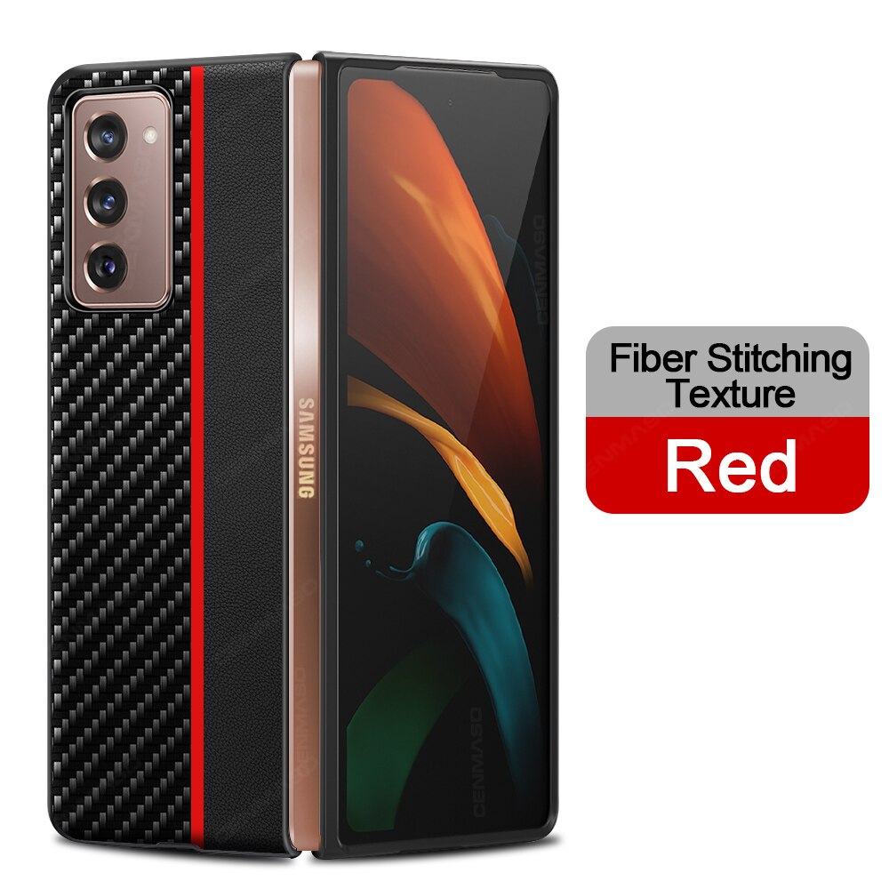 per Samsung galassia Z piega 2 Caso Ebaicase Originale in Fibra di Carbonio struttura con Il Supporto di Cuoio Della Copertura Posteriore per La Galassia Z piega 2 Caso: Splicing rosso