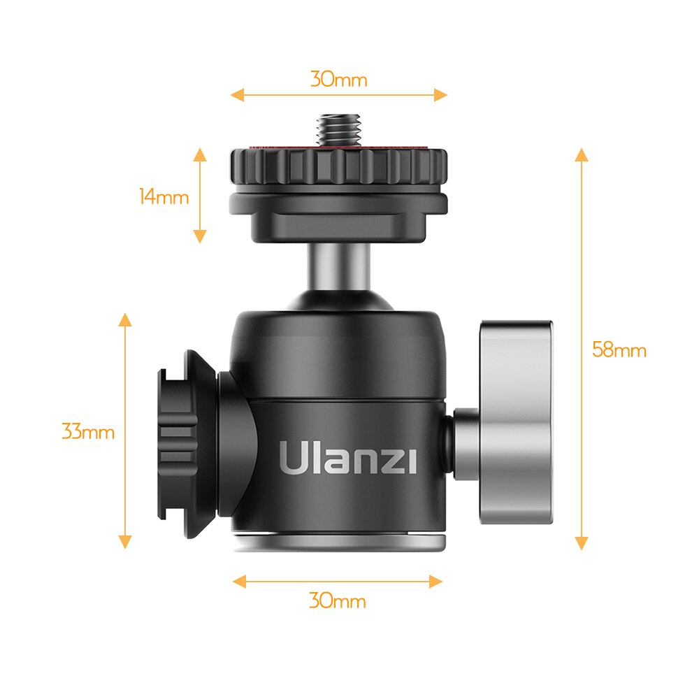 Ulanzi U-60 w całości z metalu mini Ballhead z podwójnym zimnym przedłużeniem mikrofonu montaż z panoramiczną głowicą kulową Max ładowanie 10KG