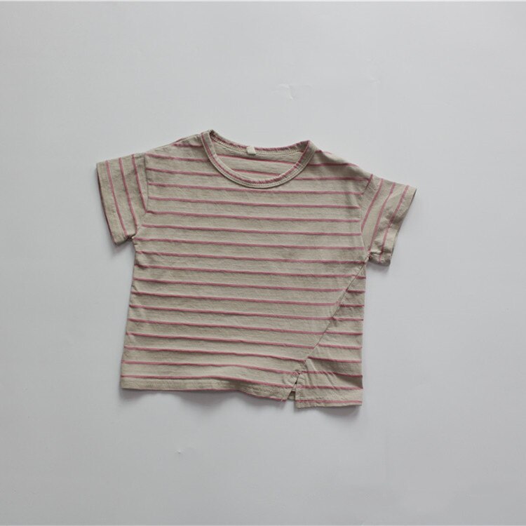 sommer Neue retro Gestreiften Baby Jungen T-Hemden kurze Hose Ärmel Spitzen lässig freundlicher Abschläge: Rosa gestreift / 2T