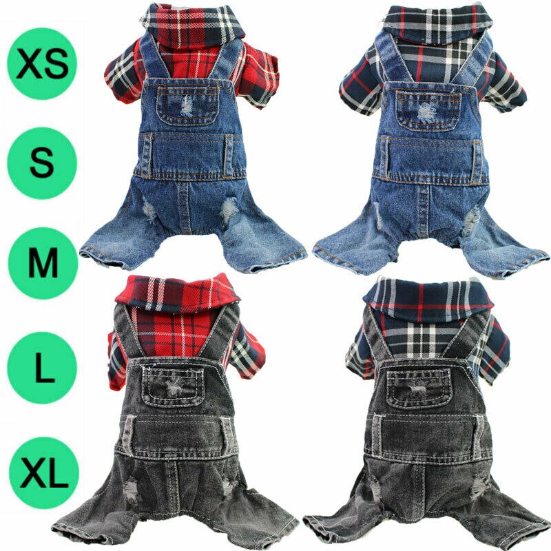 Dog Jumpsuit Plaid Blue Black Denim Jacket Cat Coat Jeans Overalls Pet Clothes for Small Dogs Shih Tzu Jumpsuits Clothing