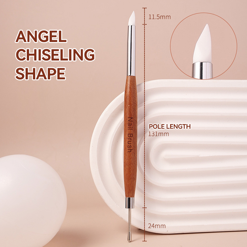 Dual-Ended Nail Art Brush with Silicone Spatula Carving Flower Painting Pen & Nail Gel Mixing Tool Multi-Function Manicure Tools: plum