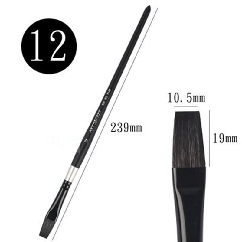 Platte eekhoornhaar aquarelverf penselen schilderpenseel voor aquarel, gouache, acrylverf kunstbenodigdheden: Vlak 12