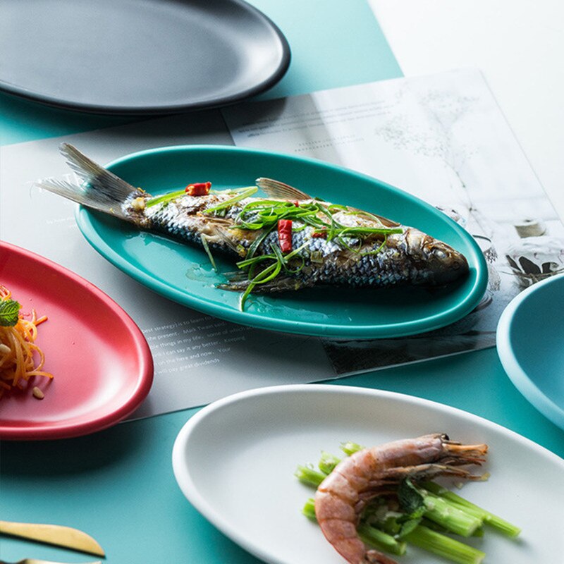 Nordic 12 inch flat side oval ceramic plate hotel home salad steak pasta kitchen kitchen utensils