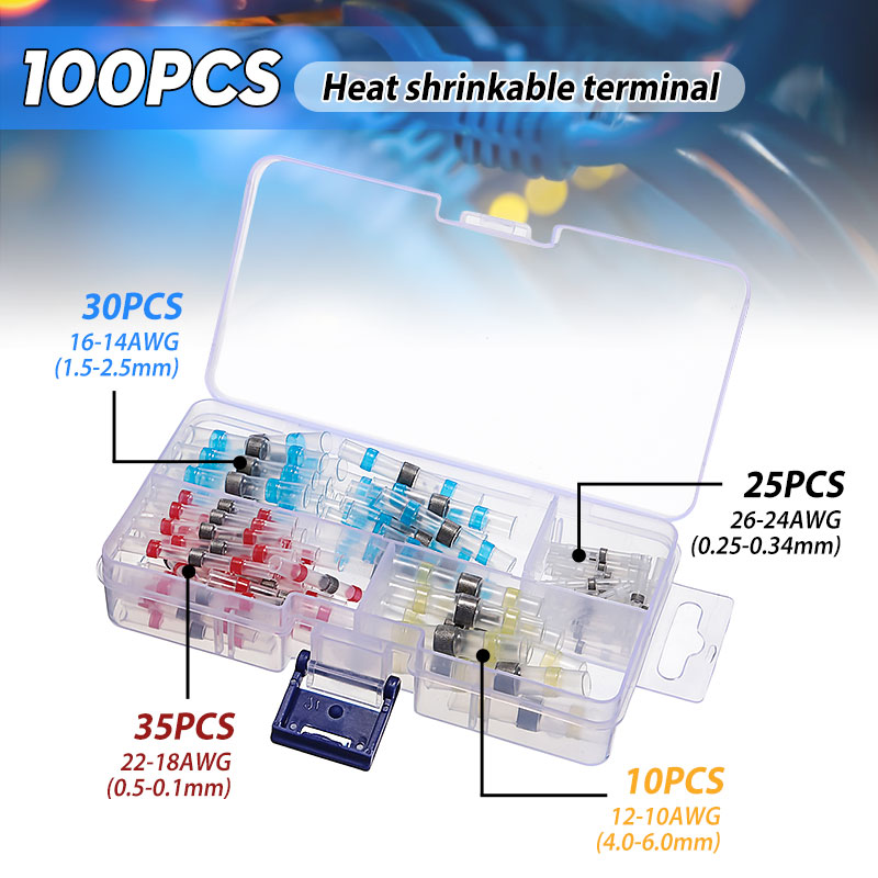 100pcs Waterproof Seal Heat Shrink Solder Wire Connector Shrinkage Solder Sleeve Heat Shrink Tube kit Wire Splice Connector
