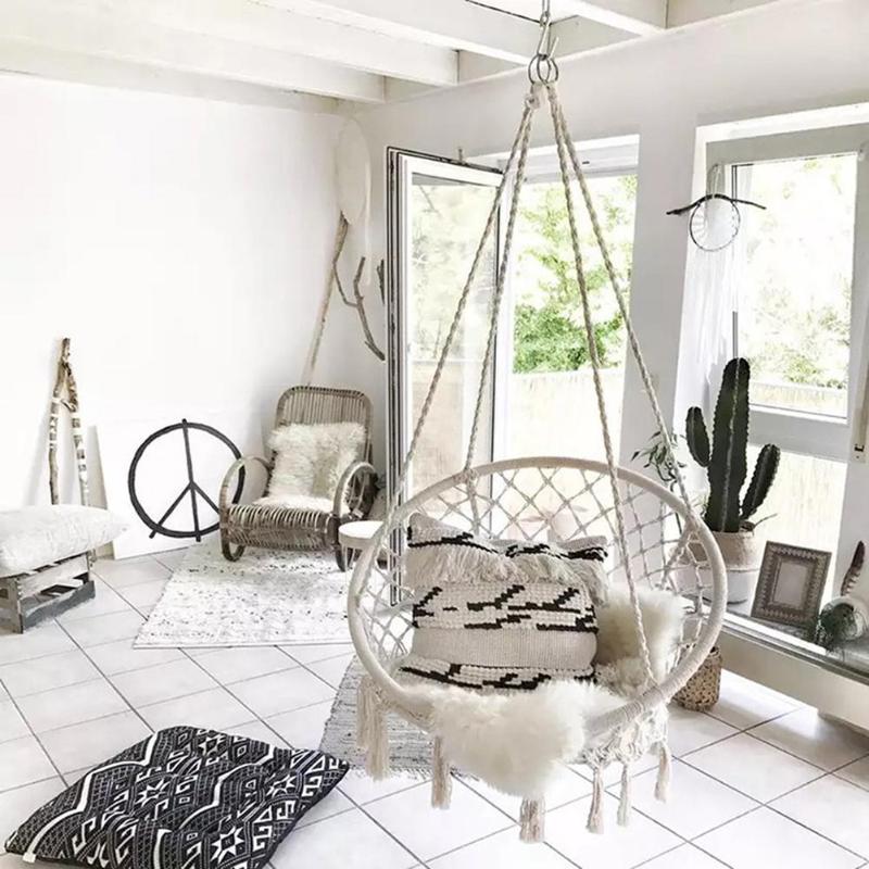 Veilig Nordic Stijl Ronde Hangmat Stoel Indoor Outdoor Slaapzaal Slaapkamer Opknoping Stoel Voor Kind Volwassen Swingende Enkele Camping