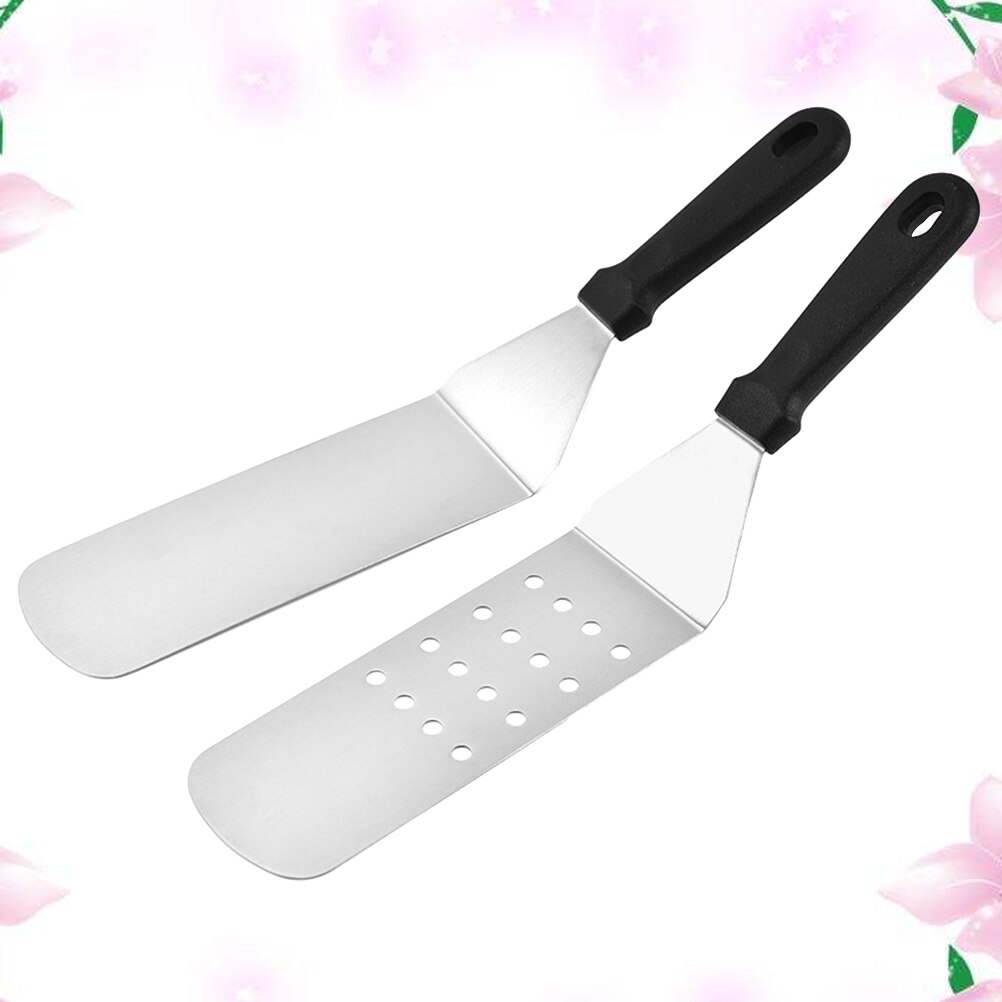 2 stk slitesterk hamburgerbiff pannekakespade i rustfritt stål skrape snurredskap til grille