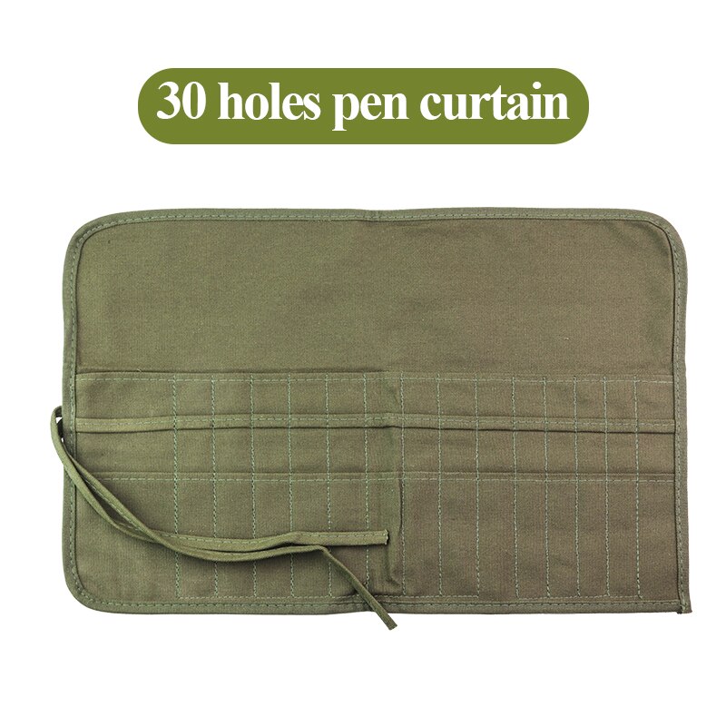 Skyists Art Multifunctional 22/30 Holes Canvas Pen Curtain & 15pcs Brushes Insert Pen Roll Up Bag/Case Pencil Storage Bag 1508: 1508-Green-30holes